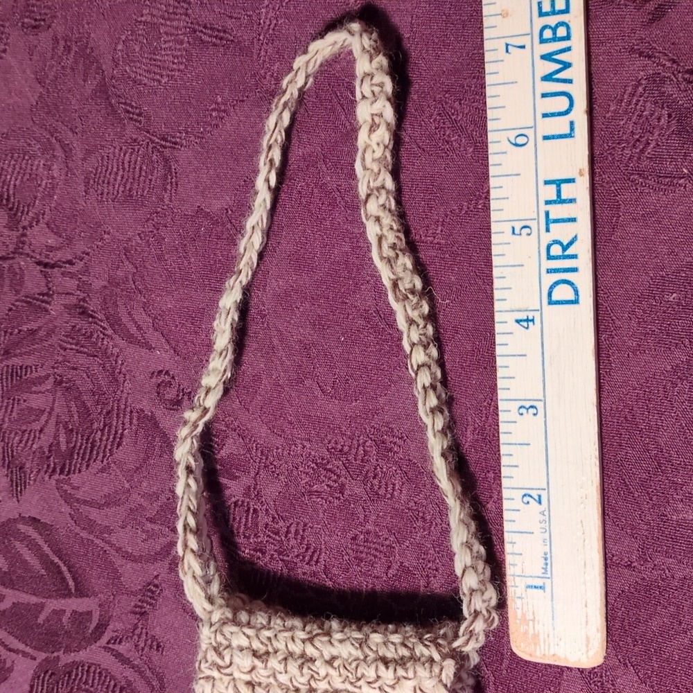 Handmade Crochet Tiny Bag with Antique Button 100% Virgin Wool Oak Tweed - Picture 10 of 10